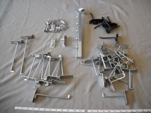 SLATWALL HOOKS MISCELLANEOUS LOT OF 49 USED COMMERCIAL GRADE CHROME AND BLACK