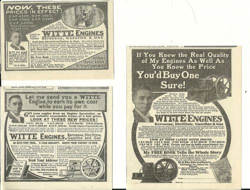 Three 1914 Witte Engine Works Mo. and Pa. Witte Engines ads