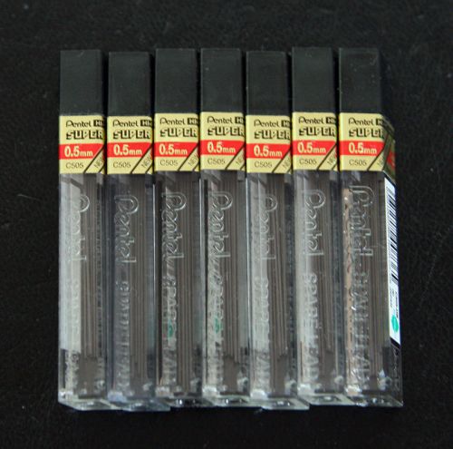 7x Pentel C505HB Hi-Polymer Lead, 0.5 mm, Fine, HB, 12/TB, Black
