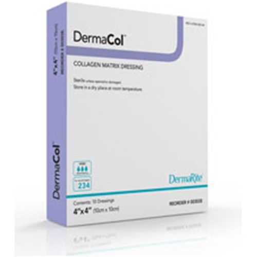 Dermarite dermacol collagen matrix dressing # 00303e 4&#034; x 4&#034; box of 10 for sale