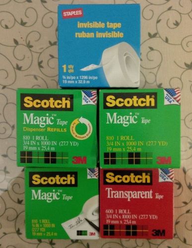 Tape Dispenser Refills, Scotch and Staples Brands of Invisible Tape: 8 Boxes