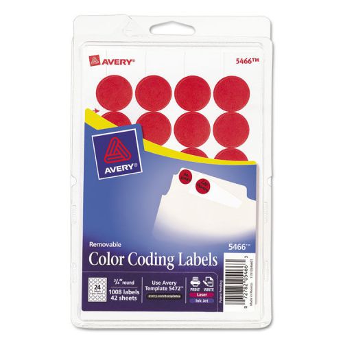 Print or Write Removable Color-Coding Labels, 3/4in dia, Red, 1008/Pack