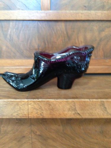 Purple Amethyst Glass Bow pattern Shoe Slipper w/high heel