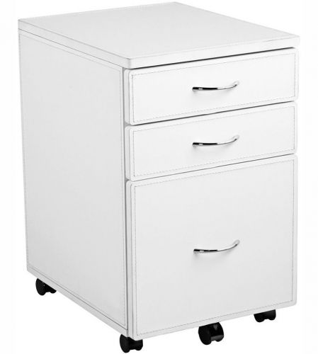 Leather Covered 3-Drawer File Cabinet - White