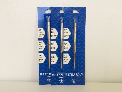 3 WATERMAN Blue Ink Fine Point Ballpoint Pen Refills - New