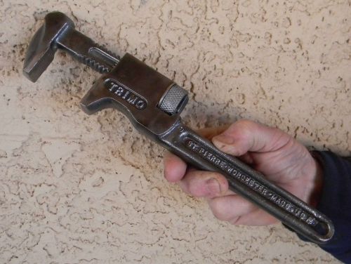 VTG TRIMO 10&#034; SMOOTH JAW ST PIERRE PAT&#039;D 12-19-1911 TRIMONT MONKEY PIPE WRENCH