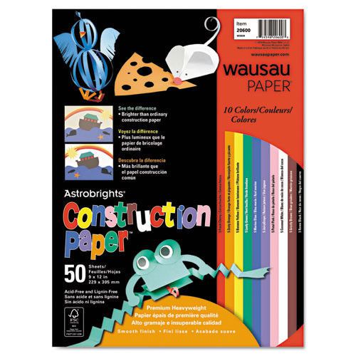 Wausau Papers Astrobrights Construction Paper 9&#034; H x 12&#034; W Raven Black Set of 2
