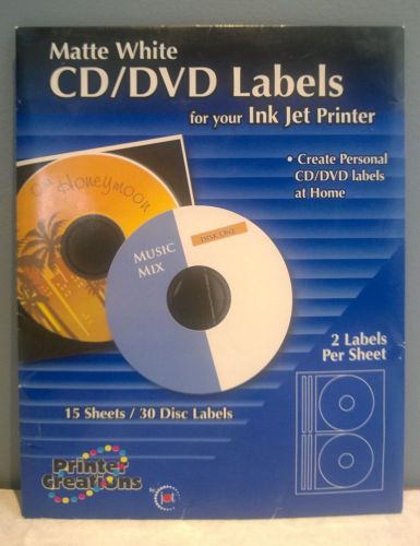 New Printer CD/DVD Labels Ink Jet Printer Matte White Self Adhesive Avery 8931