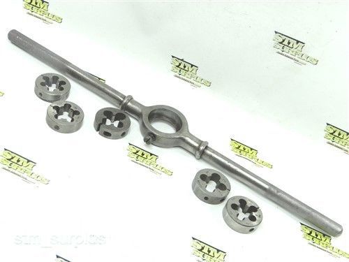 Lot of 5 hss round adjustable dies 1/2&#034; -14 nps to 24mx2.0 with 2&#034; wrench regal for sale