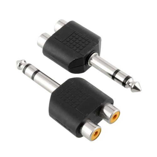 New 2pcs 6.5mm male to 6.35mm RCA female Y Splitter Adapter Converter
