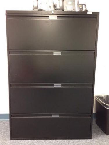 Black Uline 4 drawer lateral filing cabinets