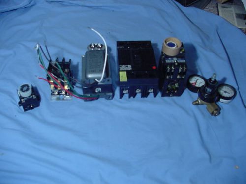 Six assorted relays ,transformer and gauges. for sale