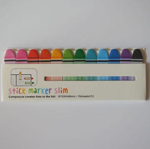 Stick marker slim sticky notes for bookmark memo 15 sheets x 12 - crayon for sale