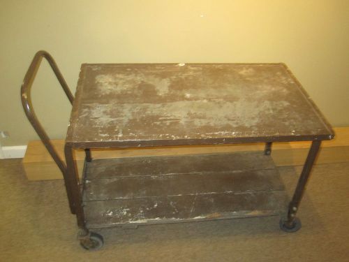 Vintage Metal &amp; Wood Rolling Cart - Commercial Industrial Wagon - Heavy Duty
