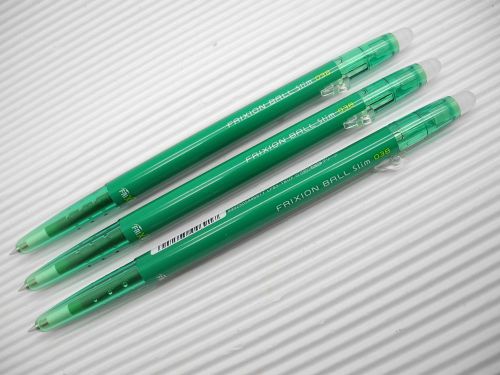 3pcs NEW PILOT retractable FRIXION ball slim 0.38mm roller ball pen Green(Japan)