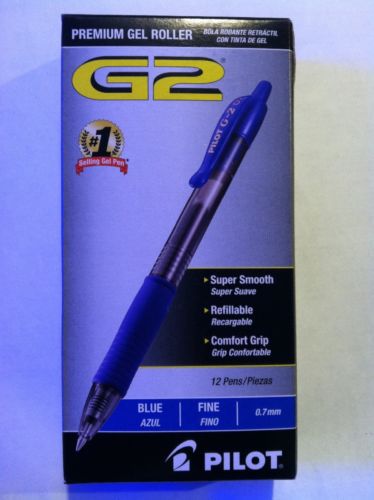 12 pens Pilot G2 Retractable Premium Gel Ink Roller Ball Pen Fine Point Blue Ink