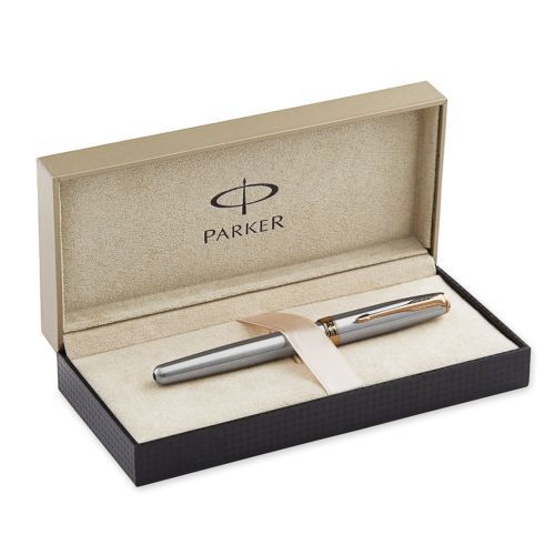 Parker Sonnet Fountain Pen, Med. Point, Stainless Steel w/Gold Trim -New in Box!