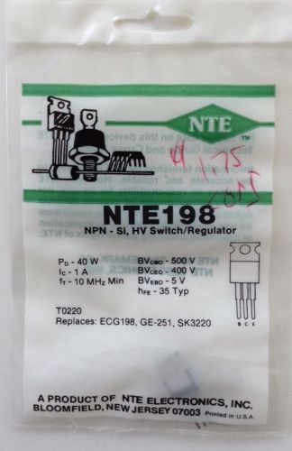 NTE198 NPN-Silicon HV Switch/Regulator Case T0220 Replaces ECG198,GE-25,SK3220