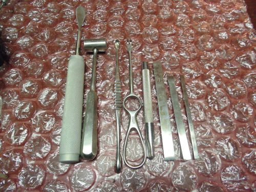 Lot of 8 Orthopedic Instruments:Osteotom , Mallet, Weitlaner Retractor, Elevator