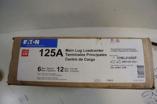 Eaton 125 amp 3 ph 6 space 12 circuit main lug loadcenter cat: ch6l3125sp for sale