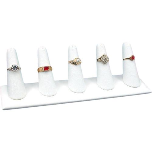 5 Finger Ring Display White Faux Leather Jewelry