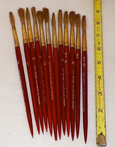 Duro-art 2110 no. 12 red sable hair brushes, wood handles, lot of 12 for sale