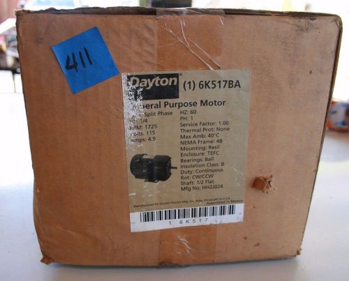 DAYTON GENERAL PURPOSE MOTOR 6K517BA, 1/4HP, 1725RPM, 115V, 60HZ,