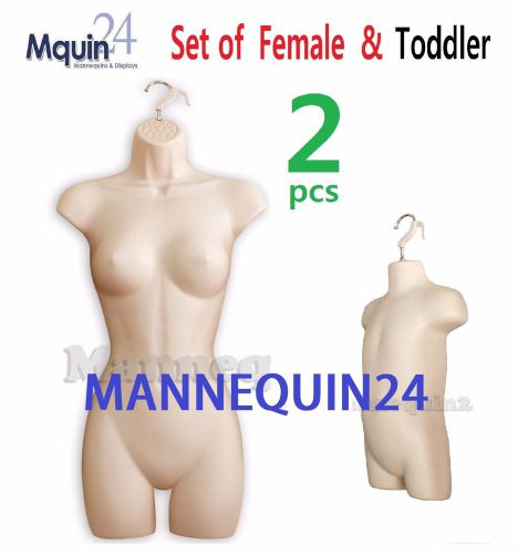2 MANNEQUINS: FEMALE &amp; TODDLER BODY FORMS *FLESH* HARD PLASTIC w/HANGING HOOKS