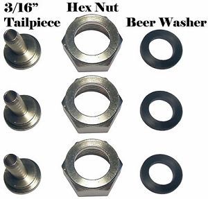 3 pack beer nut, tail piece, washer gasket kit for keerator draft beer shank for sale