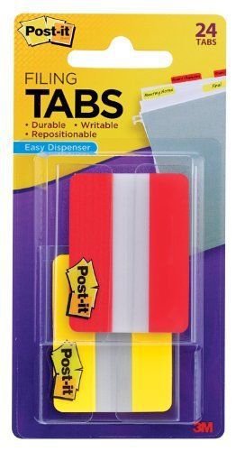 Post-it Tabs with On-the-Go Dispenser, 2-Inch Solid, Red, Yellow, 12-Tabs/Color,