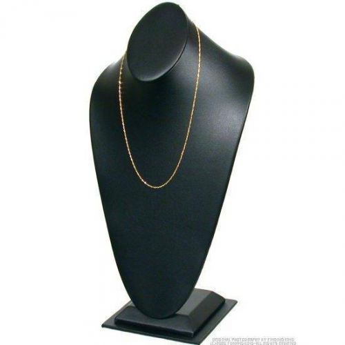 Black Faux Leather Necklace Bust Display 14 1/2&#034;