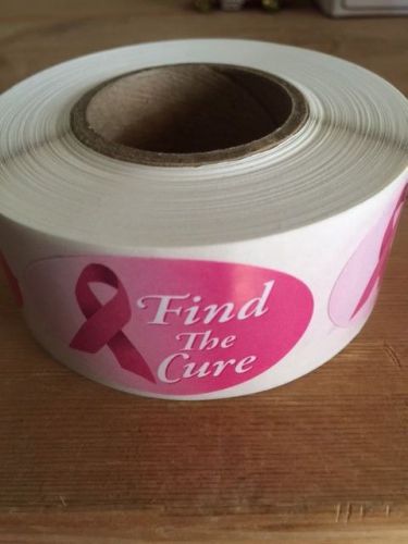 1.25&#034; x 2&#034; FIND THE CURE BREAST CANCER LABELS 500 PER ROLL GREAT STICKERS