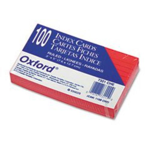 Oxford(R) Colored Recycled Index Cards, Ruled, 3in. x 5in., Cherry, Pack Of 100