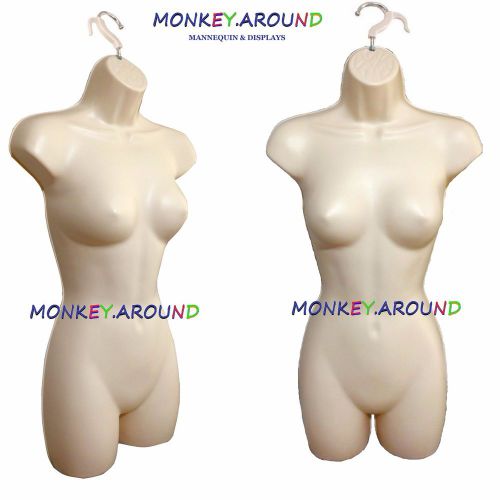 2 Female MANNEQUIN Flesh Torso Dress Form Display Women Clothing w/hook Hanging