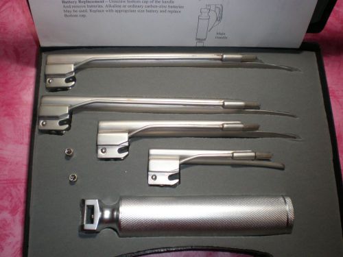 Miller laryngoscope set with 4 blades, c size handle + 2 free bulbs - emt for sale