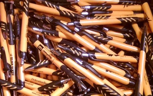 10 New Misprint Ballpoint Retractable Ink Pens, Yellow and Black (Black Ink)