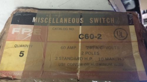 FEDERAL PACIFIC C60-2 NEW IN BOX 60A 240V 2P FUSE HOLDER AND BLOCK SEE PICS #A74