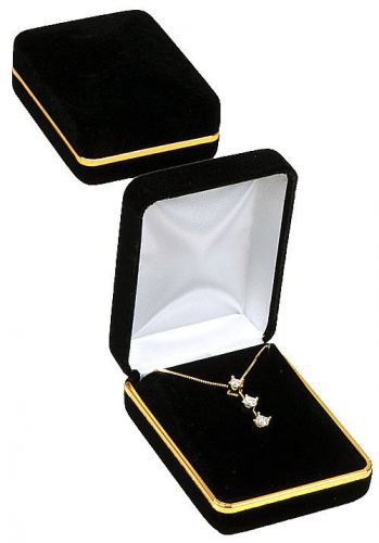 Black Velvet Gold Trim Pendant  Earring Jewelry Gift Box 2 1/4&#034; x 3&#034; x 1 1/4&#034;H