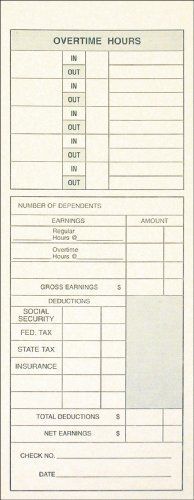 Adams Time Cards, Weekly, 2-Sided, Overtime Format, Named Days, 3-3/8&#034; x 9&#034;,