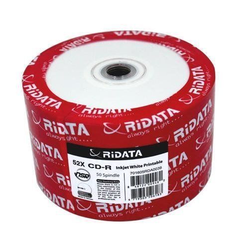50 Ritek Ridata 52X CD-R 80min 700MB White Inkjet Hub Printable