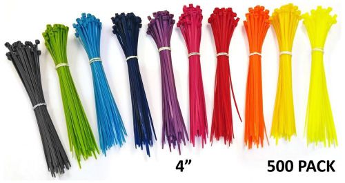 Nylon cable ties - 4&#034; - multi color (blue red green yellow fuschia orange gra... for sale