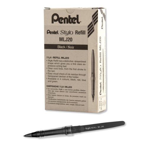 Pentel Arts Tradio Stylo Sketch Pen Refills, Black, Box of 12 (MLJ20-A)