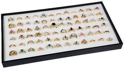 72 Ring White Display Insert w/ Black Plastic Travel Stackable Jewelry Tray