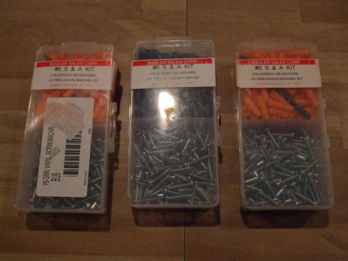 3- #6 plastic s &amp; a anchor kits w/ drill bit for sale