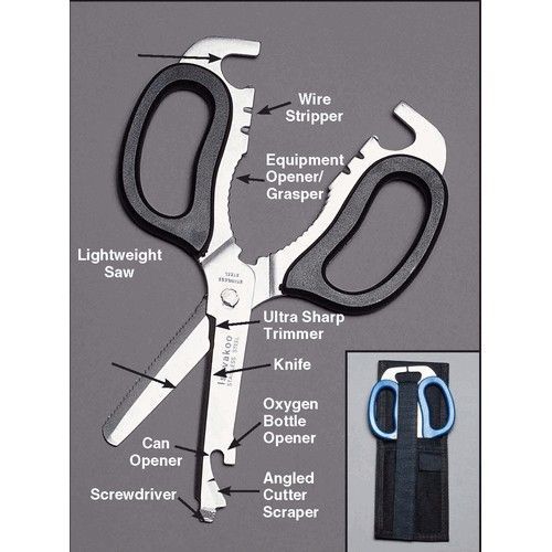 Emi 8002 blue stainless steel multi purpose rescue shears with holder 8&#034; for sale