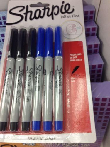 Sharpie Ultra Fine 3 Black &amp; 3 Blue Marker Pen Set For Office, Store, Home Use