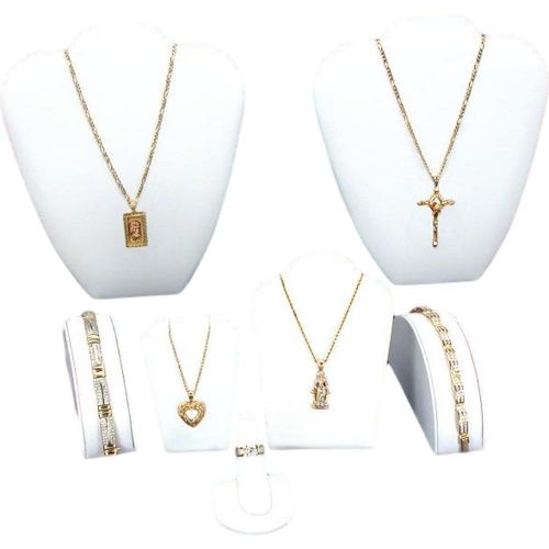 White Leatherette Jewelry Display 6 Pc Set Bonus