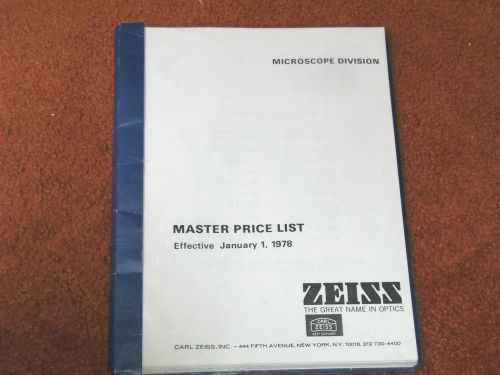 ZEISS Master Ptice List of 1978 for Microscope Div. &amp; Medical Instrument Div.
