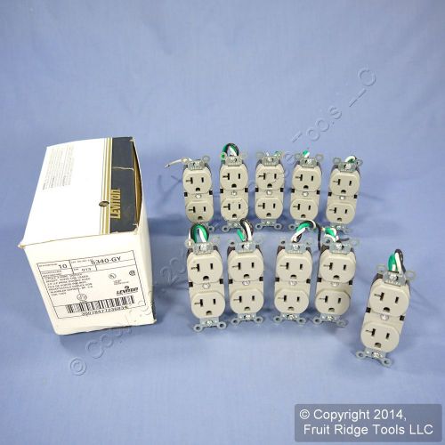 10 New Leviton Gray COMMERCIAL Duplex Receptacles Pigtail Leads 20A 5-20 5340-GY