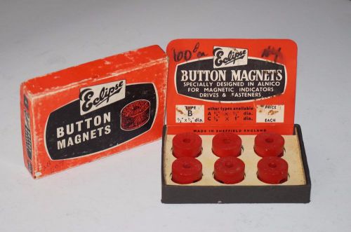 6 Vintage Eclipse Button Magnets Original Box Type B 822B 1/2&#034; x 3/4&#034; England